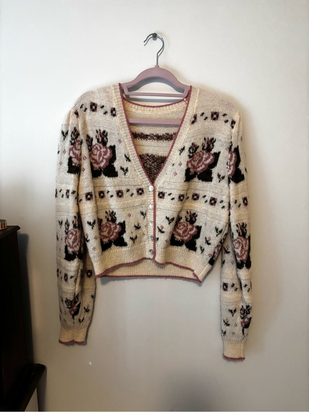 Handmade Loveshackfancy inspired Sweater in Cream and Pink floral